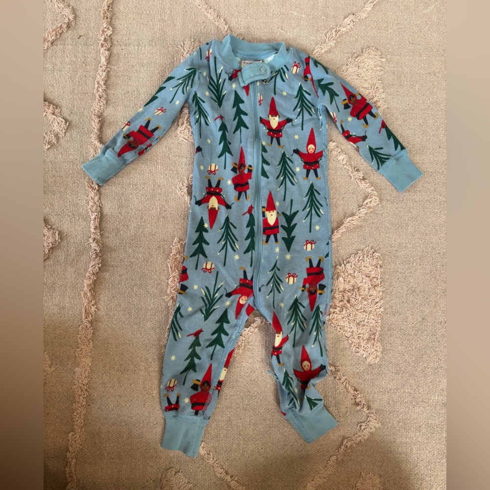 Hanna Andersson Blue Gnome and Tree Print Holiday Harvest baby pajamas